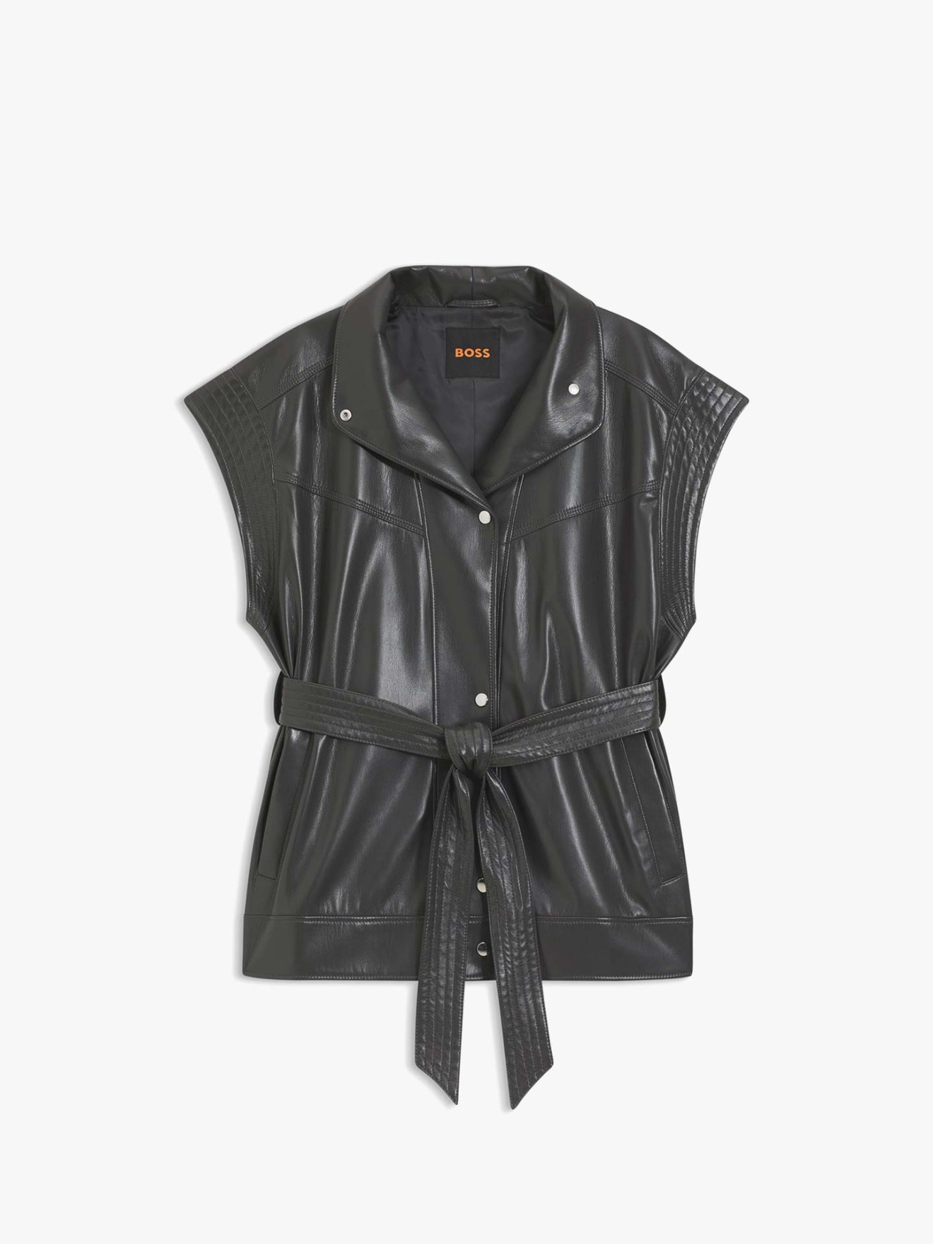 Colete em Pele Sint�tica com Gola Alta e Cinto