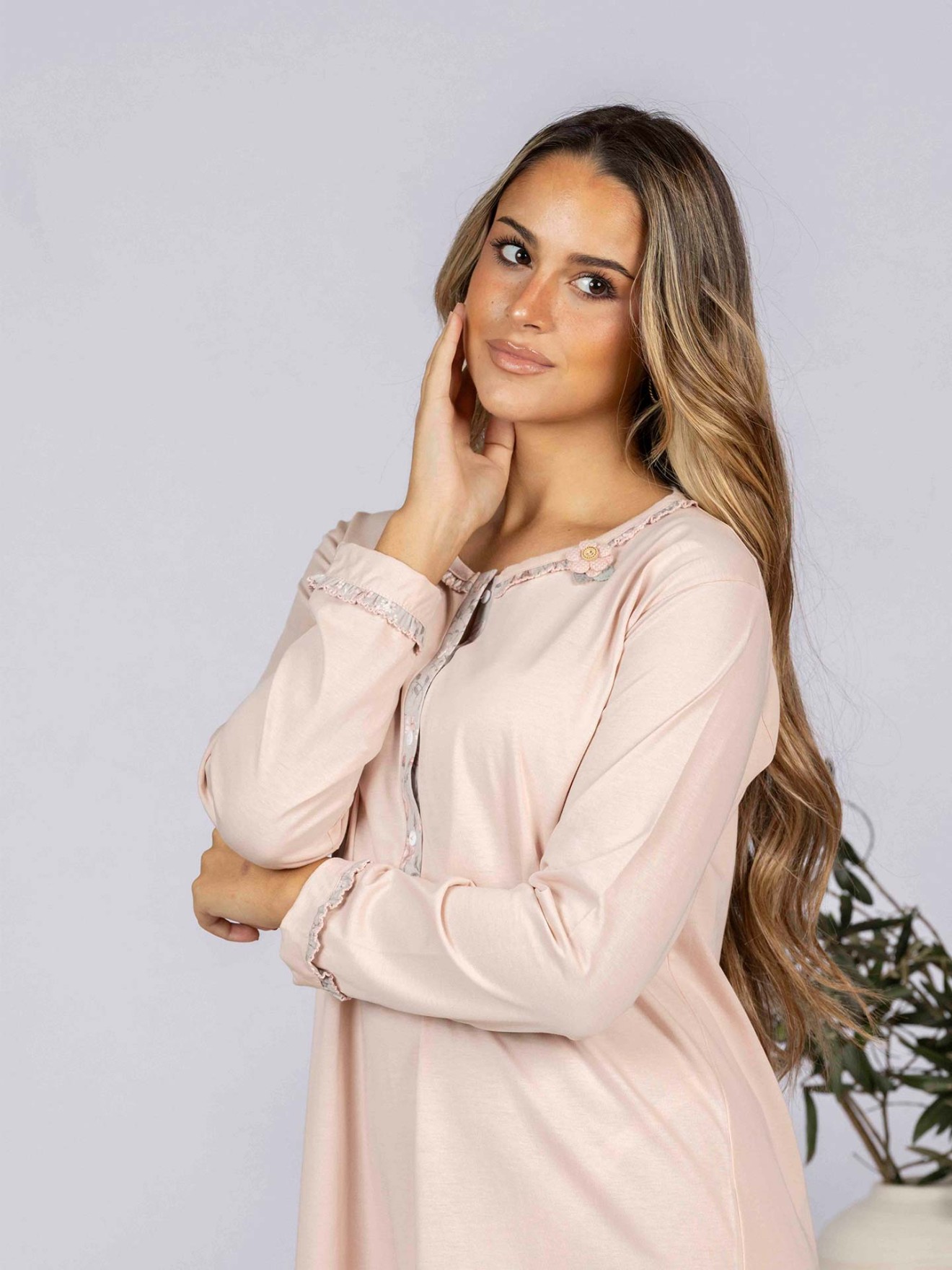 Camisa de Noite de Manga Comprida