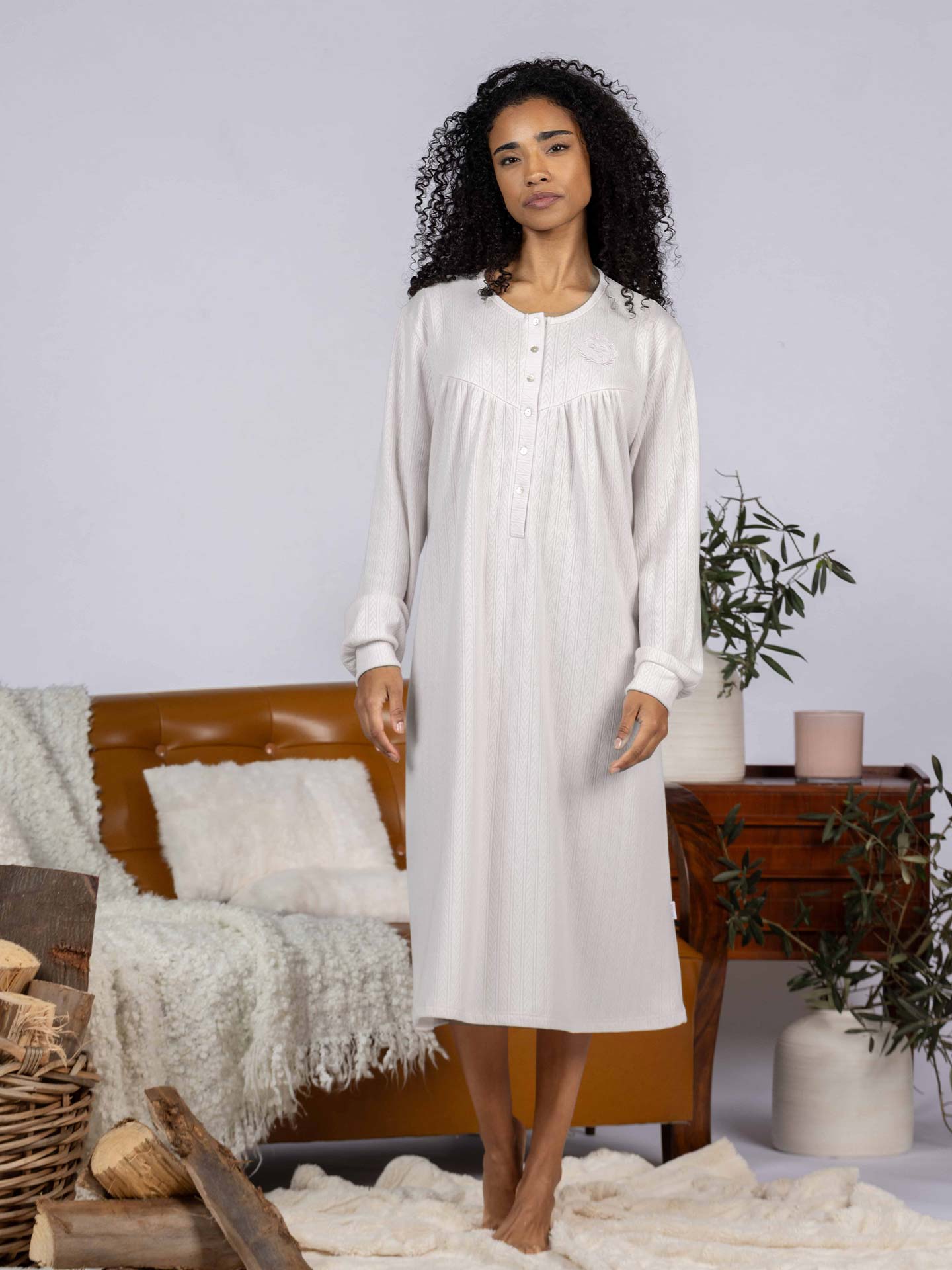 Camisa de Noite de Manga Comprida