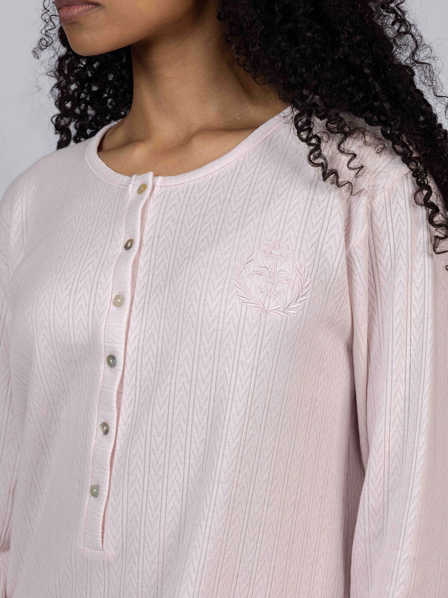 Camisa de Noite de Manga Comprida com Gola de Botões