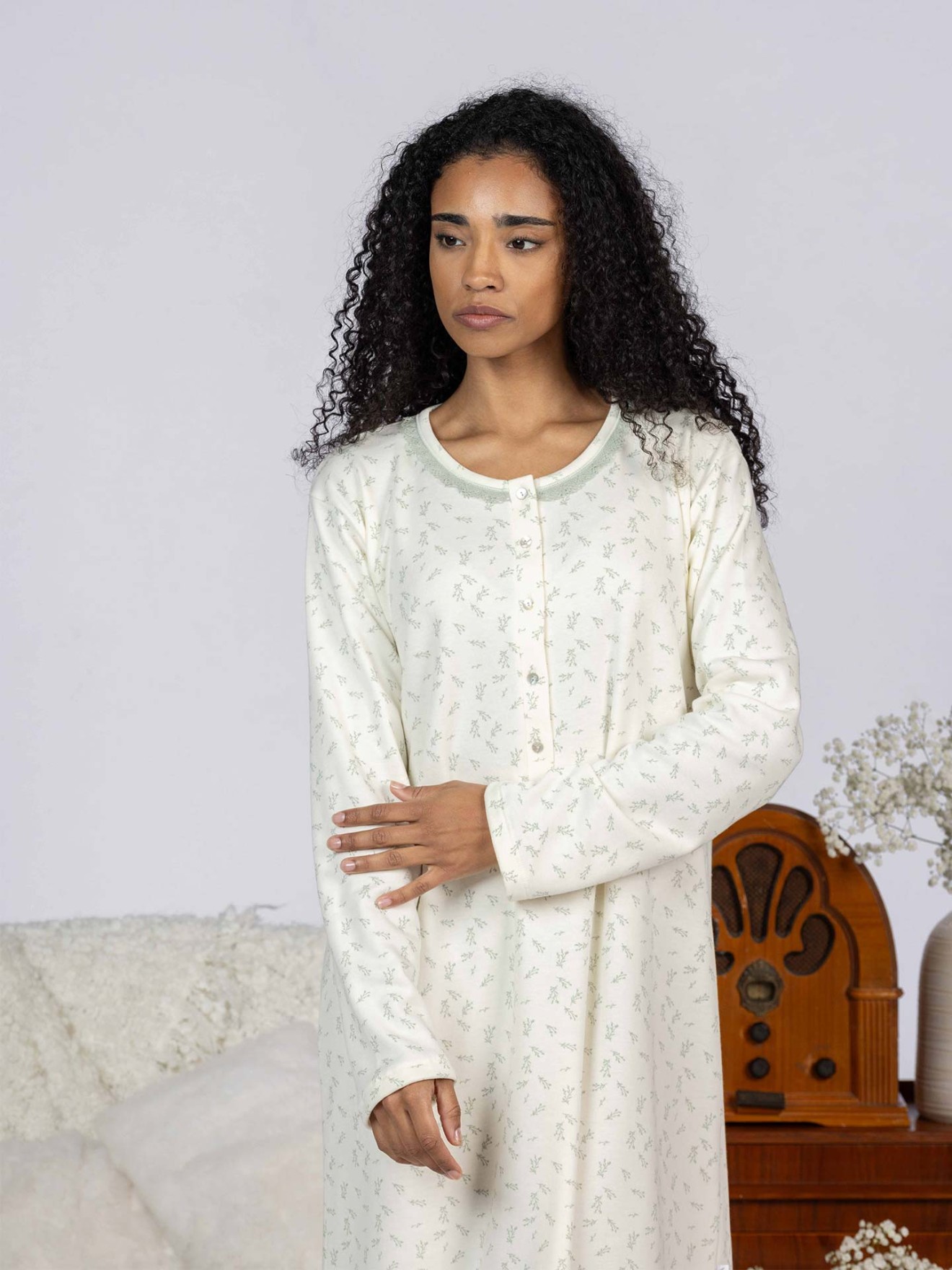 Camisa de Noite de Manga Comprida