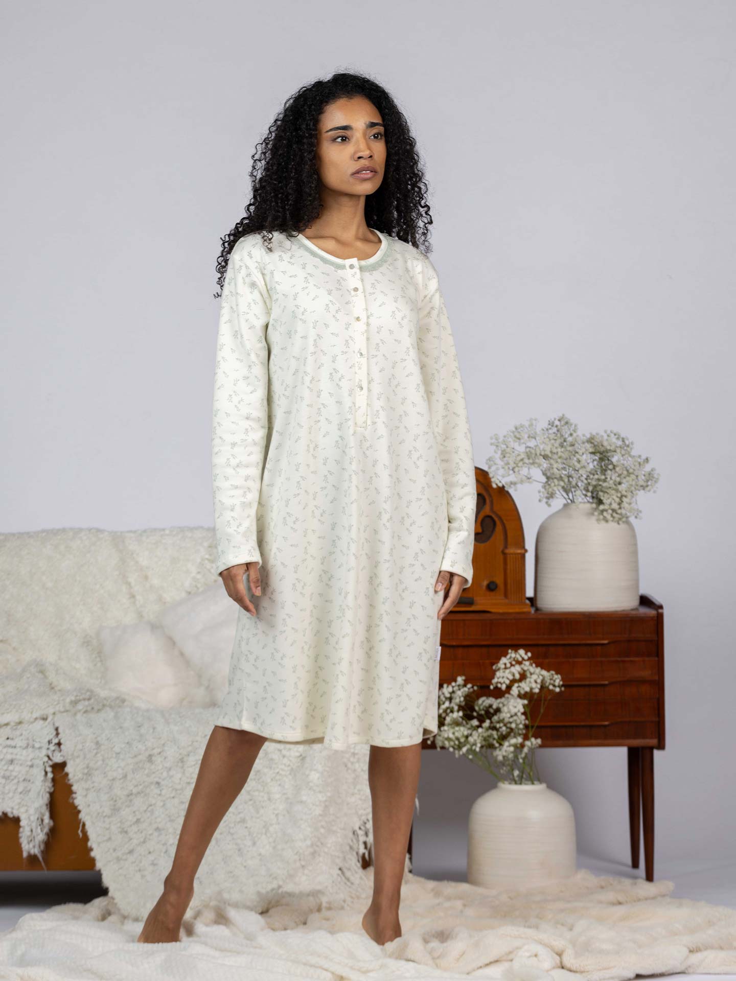 Camisa de Noite de Manga Comprida