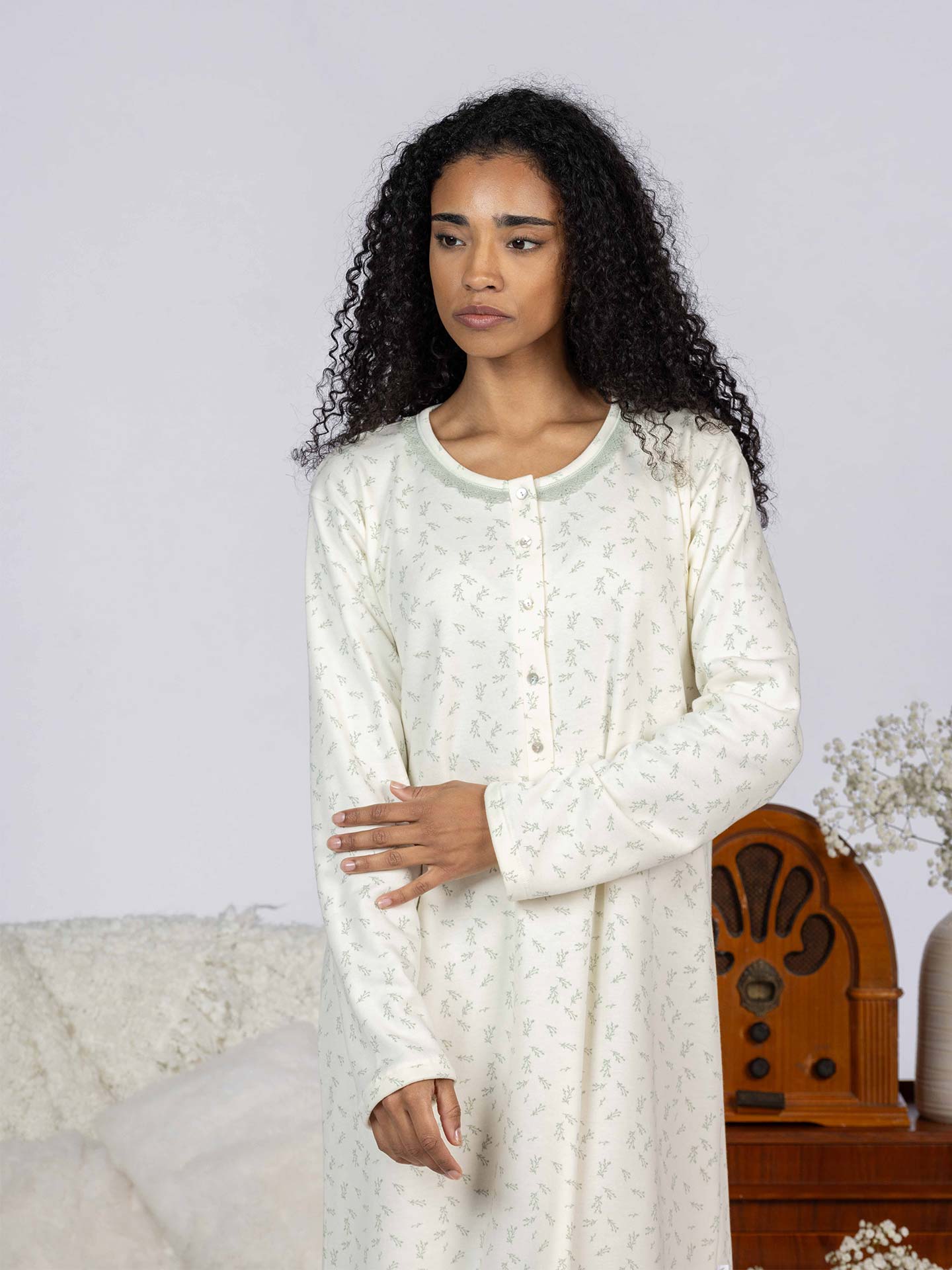 Camisa de Noite de Manga Comprida