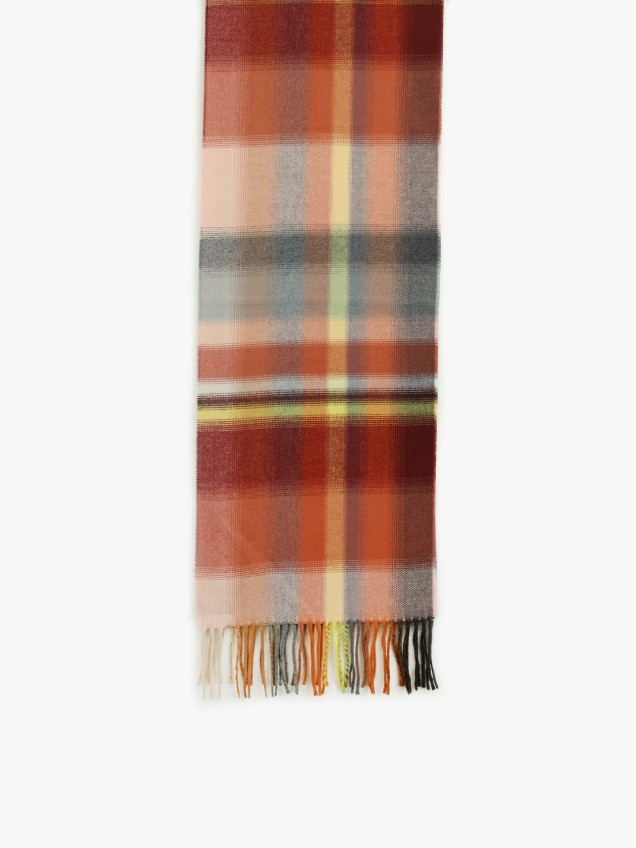 Écharpe com Padrão Xadrez e Franjas