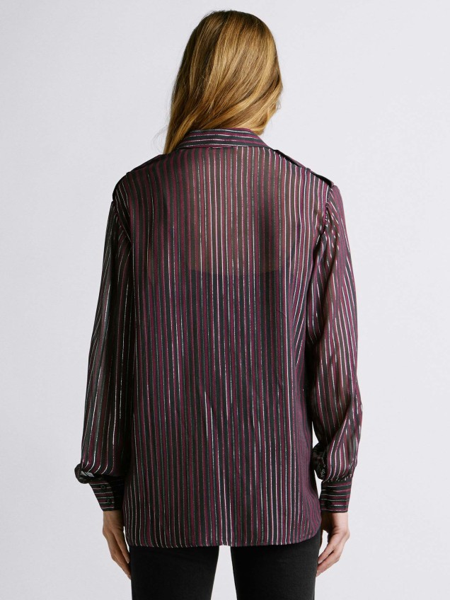 Camisa Fluida Semi Transparente às Riscas