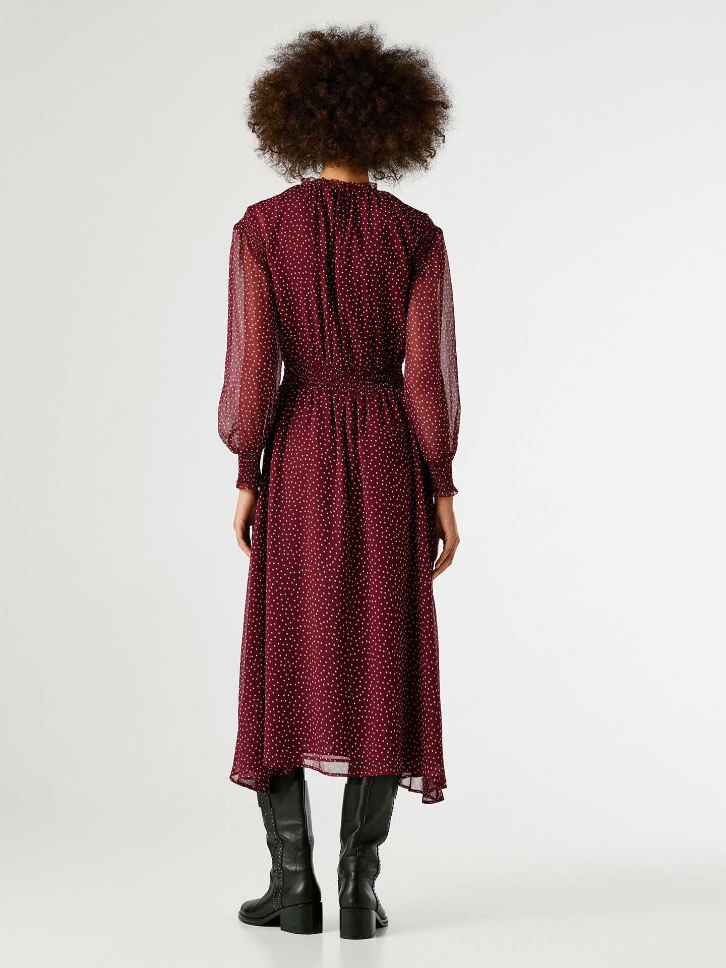 Vestido Midi de Chiffon com Padrão de Bolinhas