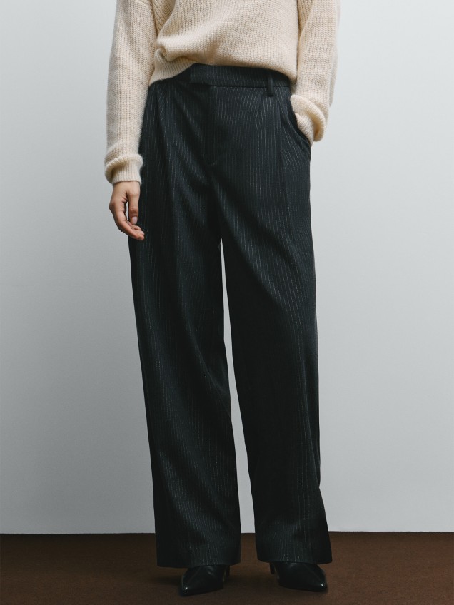 Calças Largas de Cintura Subida com Riscas