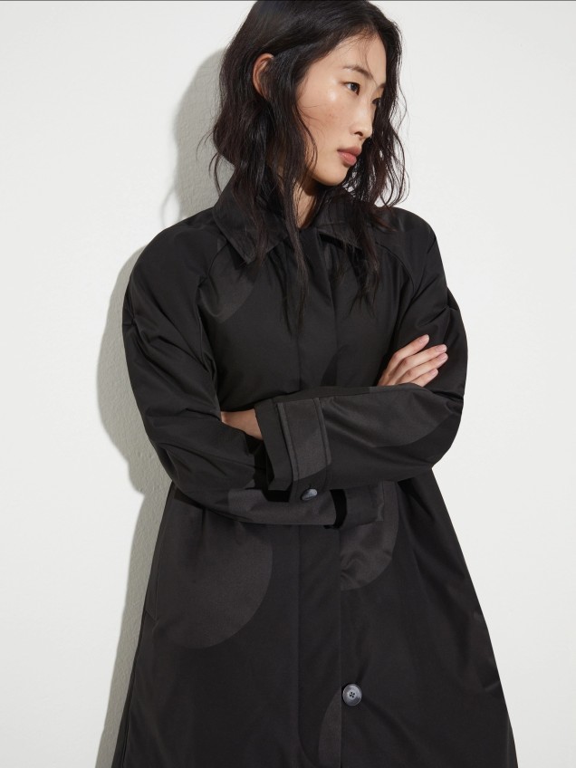 Casaco Acolchoado Comprido com Padrão Jacquard de Maxi Pois