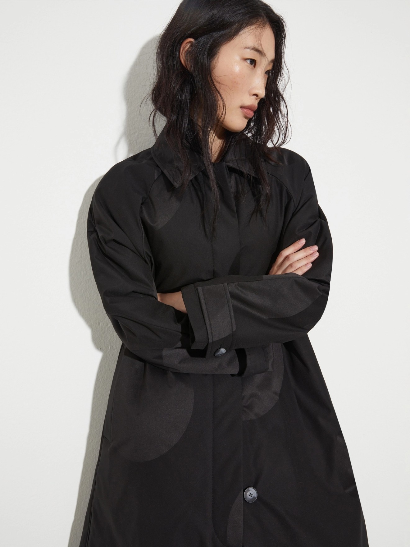 Casaco Acolchoado Comprido com Padr�o Jacquard de Maxi Pois