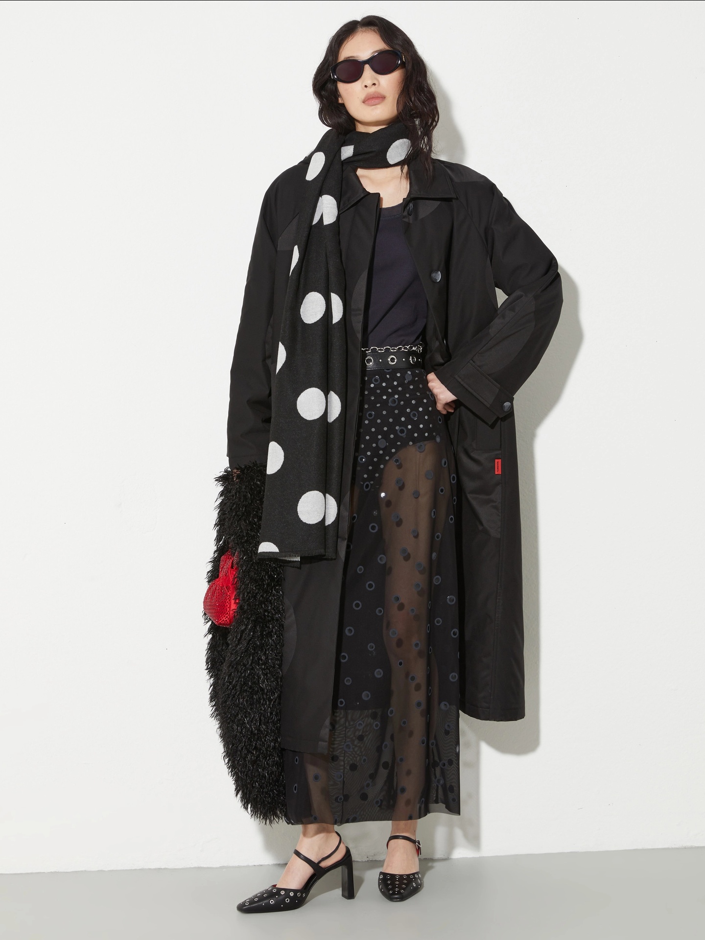 Casaco Acolchoado Comprido com Padrão Jacquard de Maxi Pois