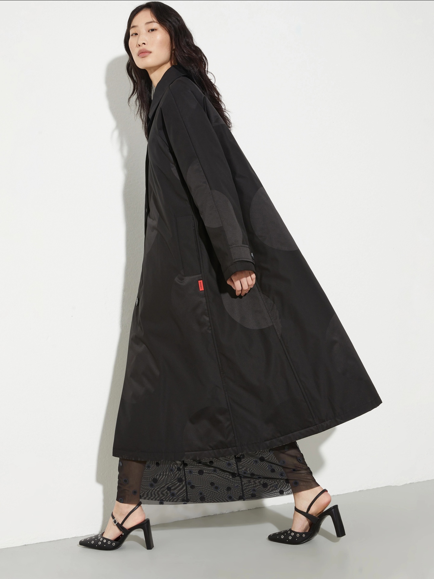 Casaco Acolchoado Comprido com Padrão Jacquard de Maxi Pois