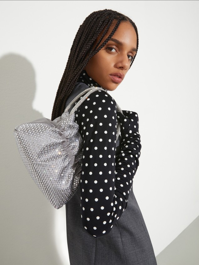 Mini Mala de Ombro de Cetim com Brilhantes MCAMOSCHEA