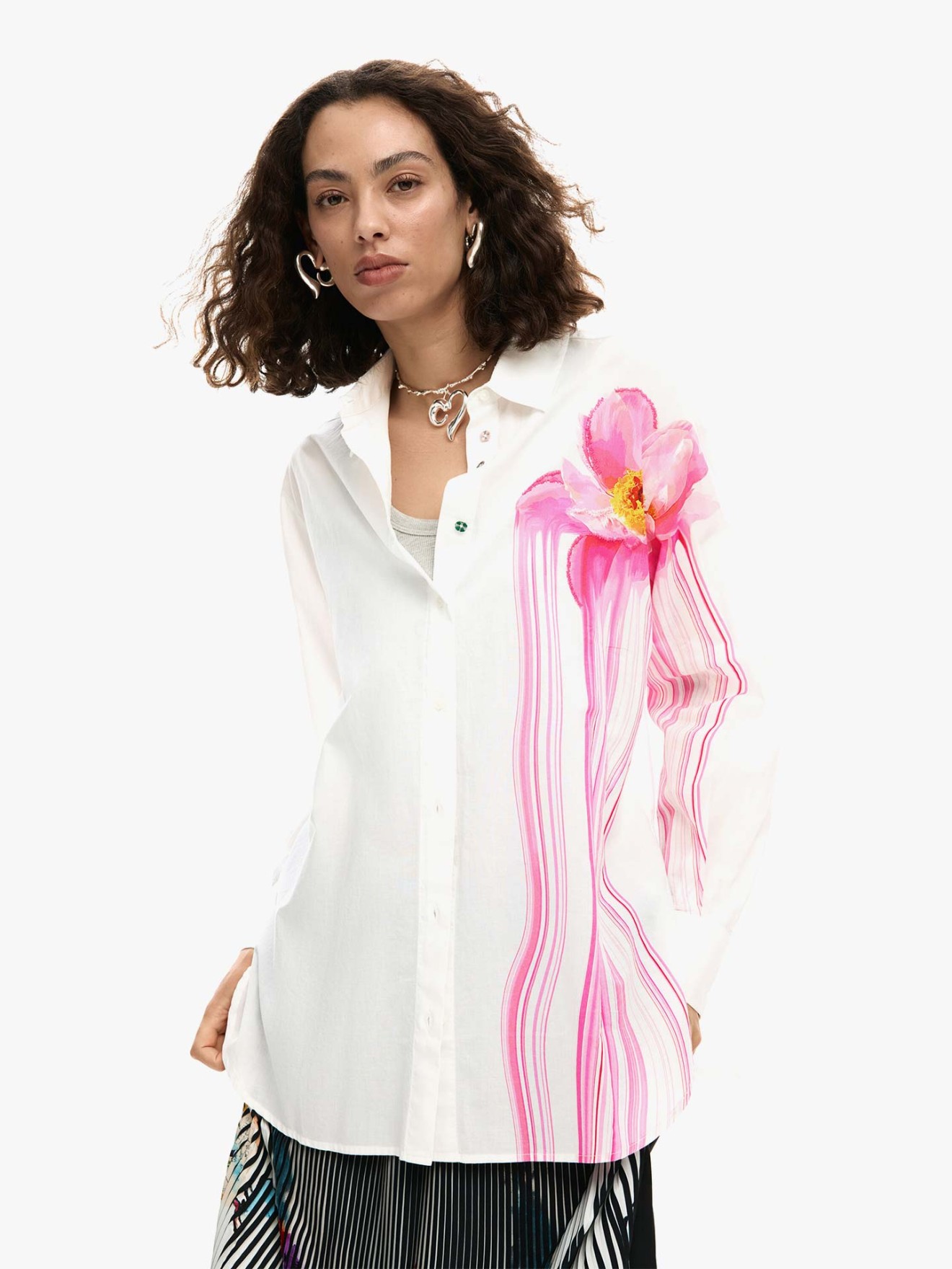 Camisa Oversized com Estampado Floral