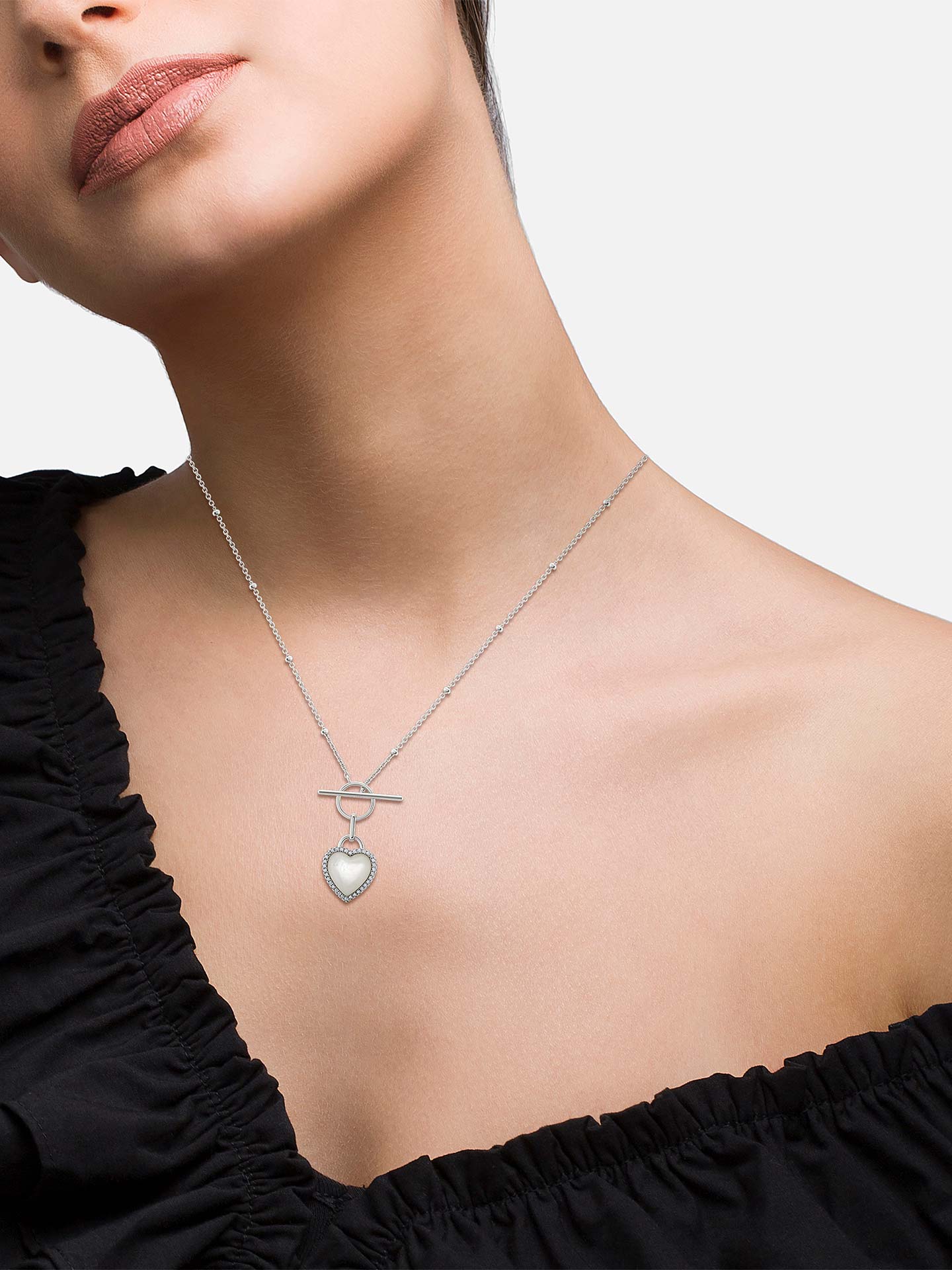 Colar Classy Heart Mother of Pearls Silver