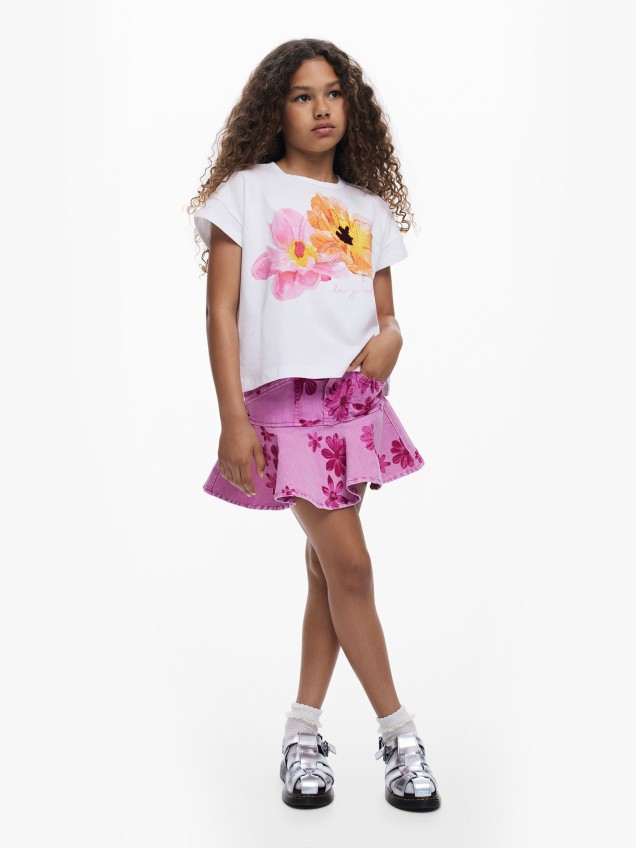 T-shirt com Estampado e Bolso