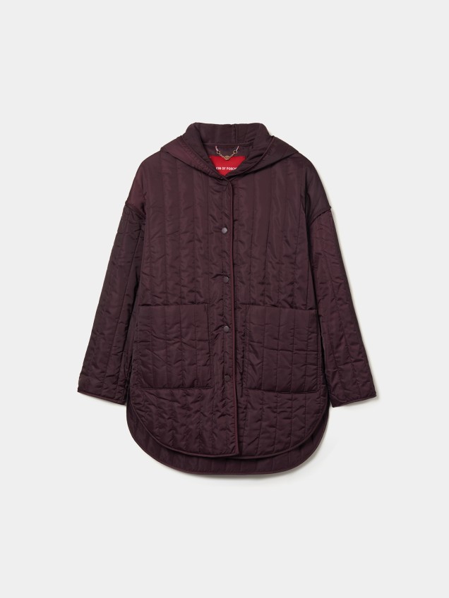 Blusão Acolchoado Assimétrico com Capuz