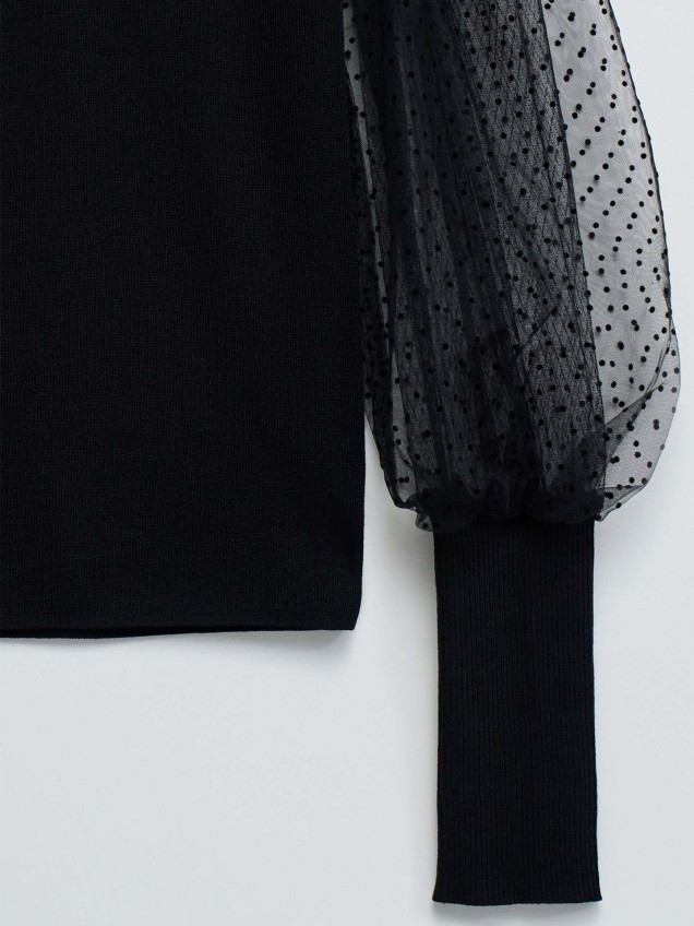 Camisola de Malha Slim Fit com Mangas Abalonadas