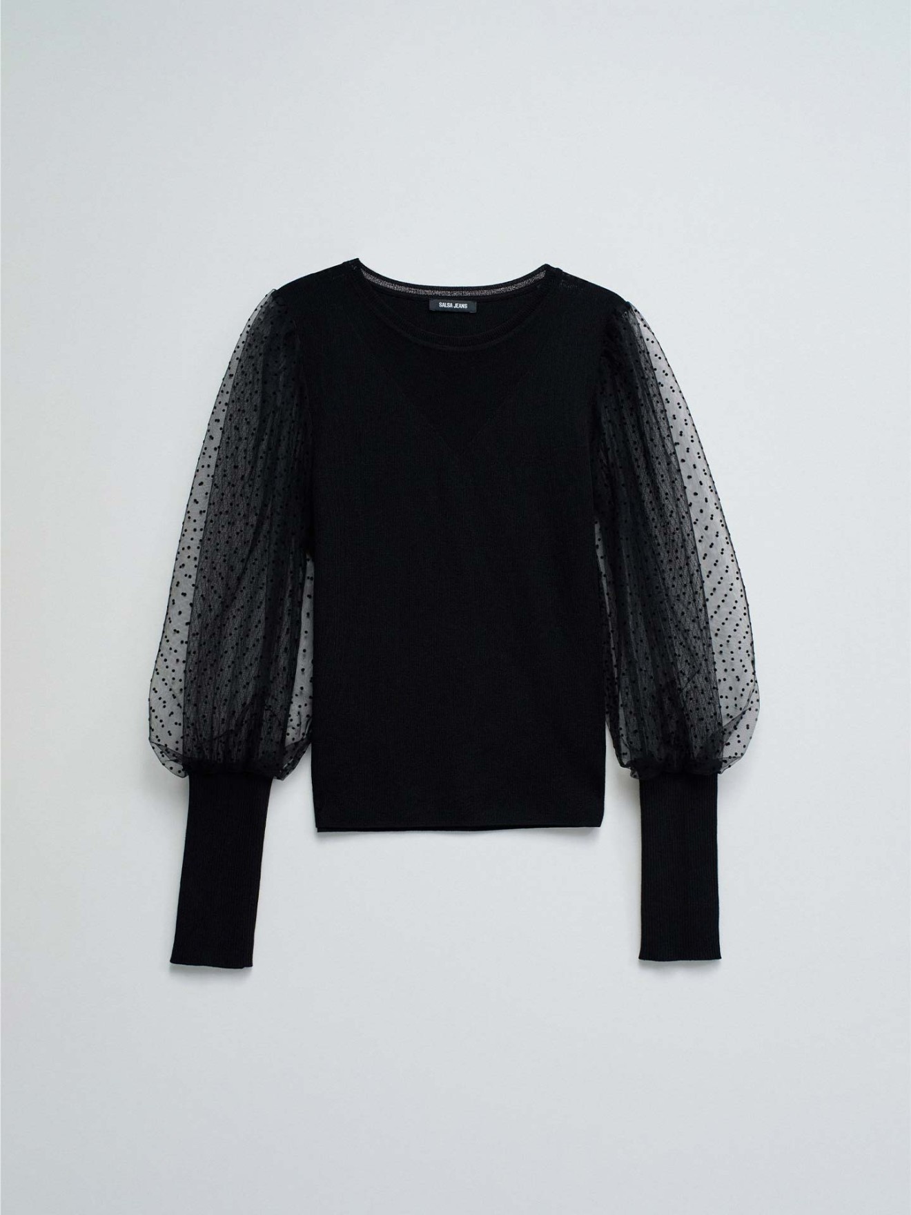 Camisola de Malha Slim Fit com Mangas Abalonadas