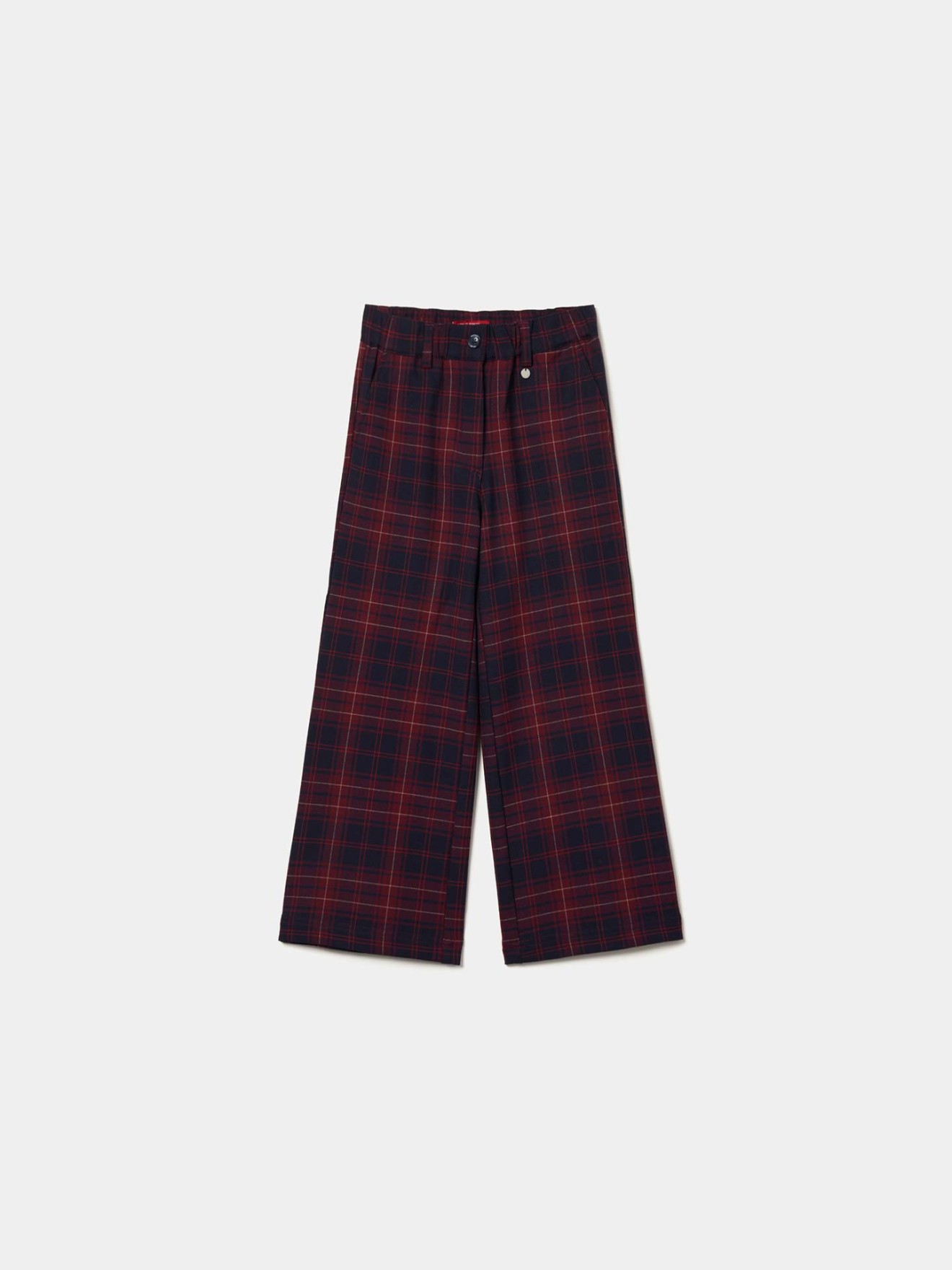 Calças de Perna Larga com Padrão Xadrez