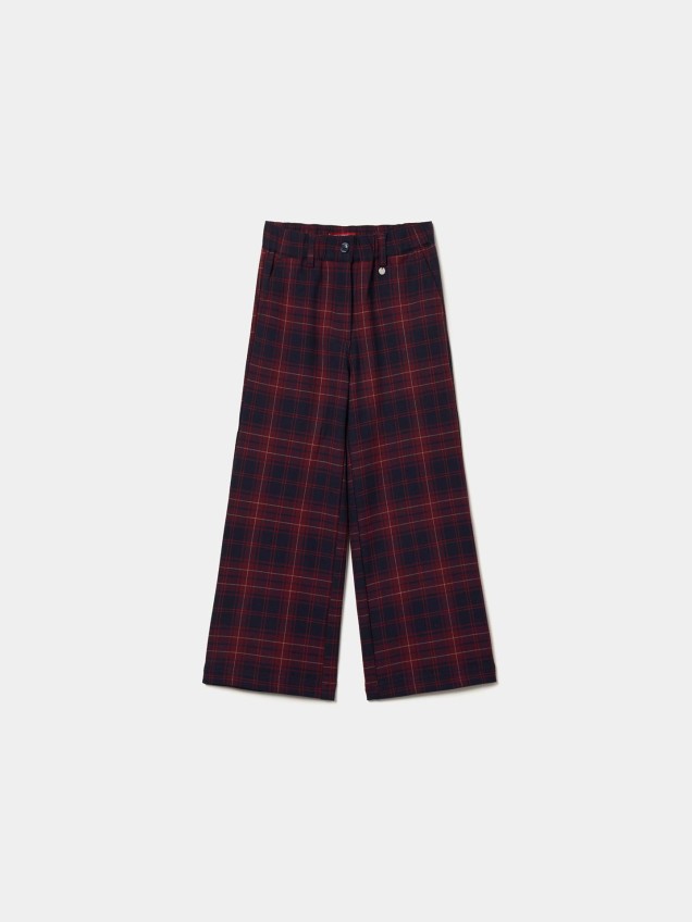 Calças de Perna Larga com Padrão Xadrez