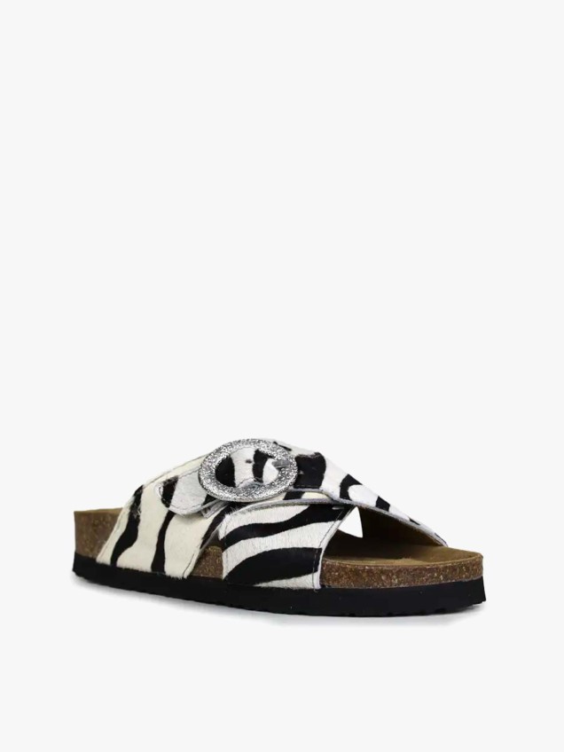 Chinelas de Pele com Padrão de Zebra