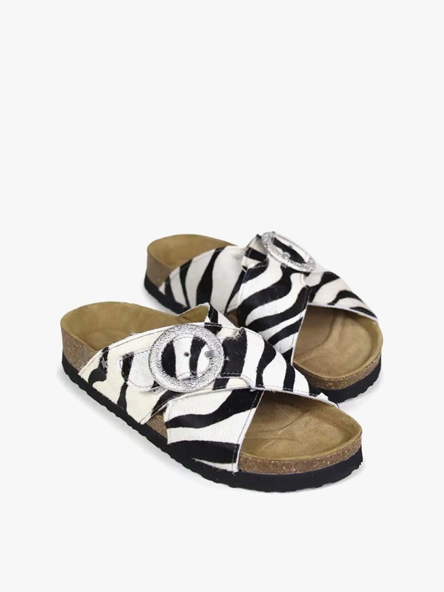 Chinelas de Pele com Padrão de Zebra