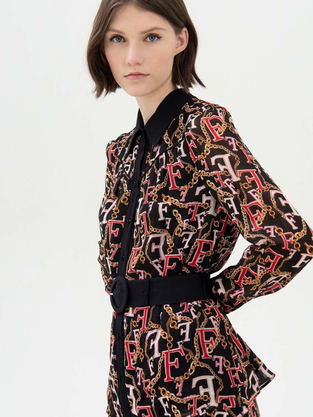 Camisa Estampada com Cinto