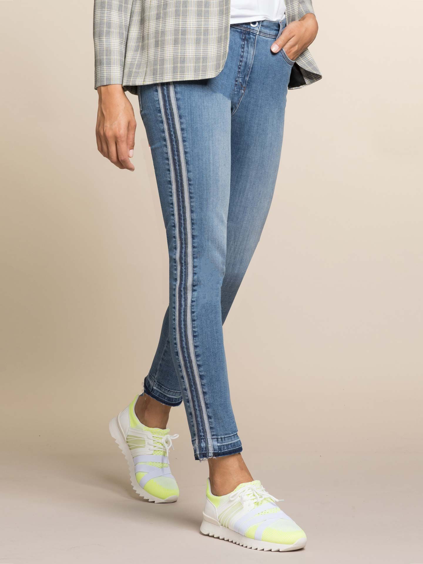 Calças de Ganga Skinny Fit com Riscas