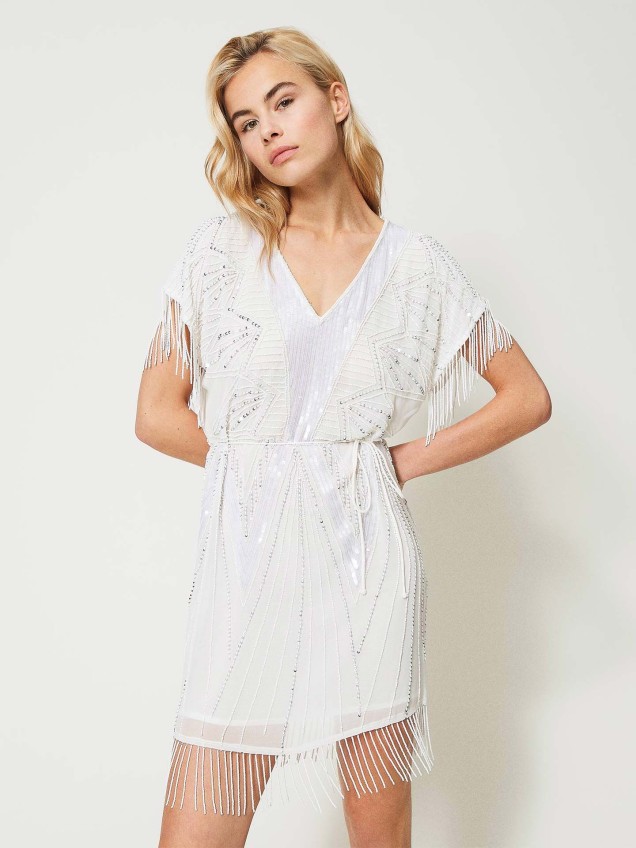 Vestido Curto com Franjas