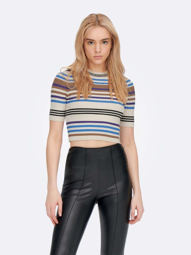 T-shirt Cropped às Riscas