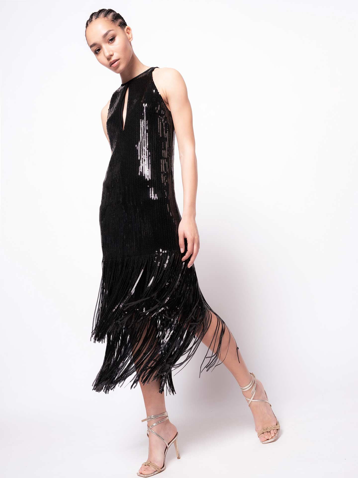 Vestido de Cerim�nia com Lantejoulas e Franjas