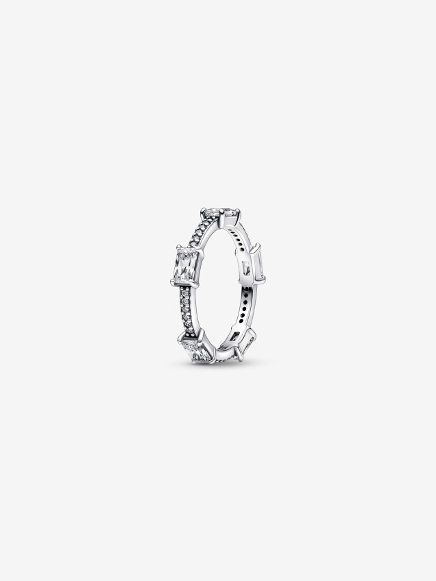 Anel Retangular Bars Sparkling Pavé