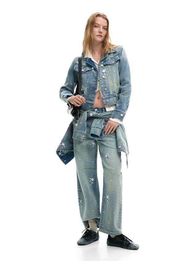 Casaco de Ganga Trucker Bordado