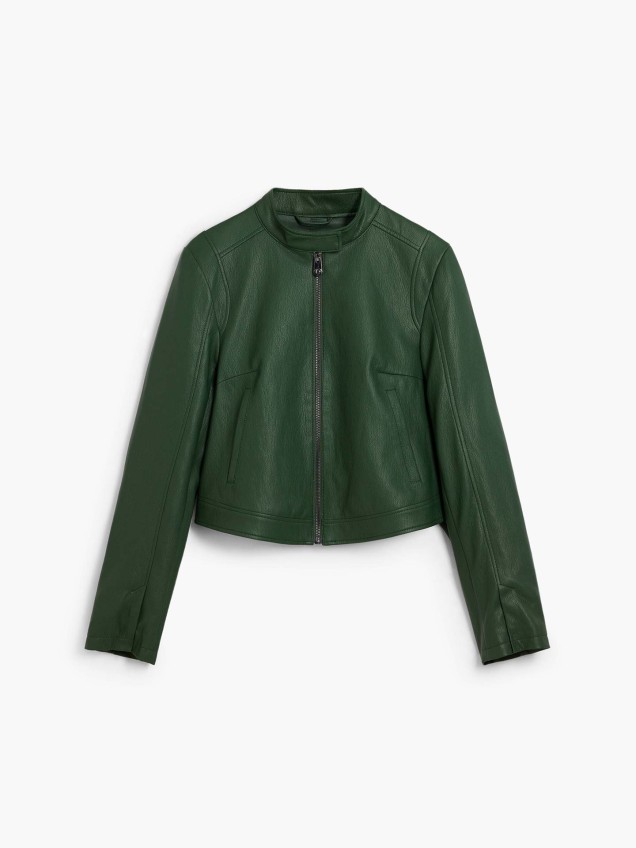 Casaco Efeito Pele com Gola Mandarim