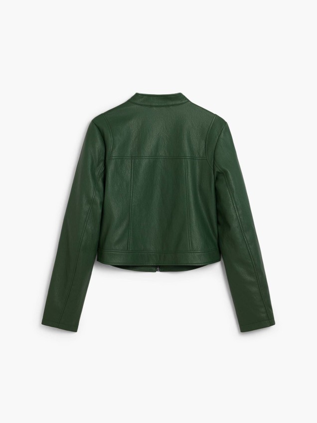 Casaco Efeito Pele com Gola Mandarim