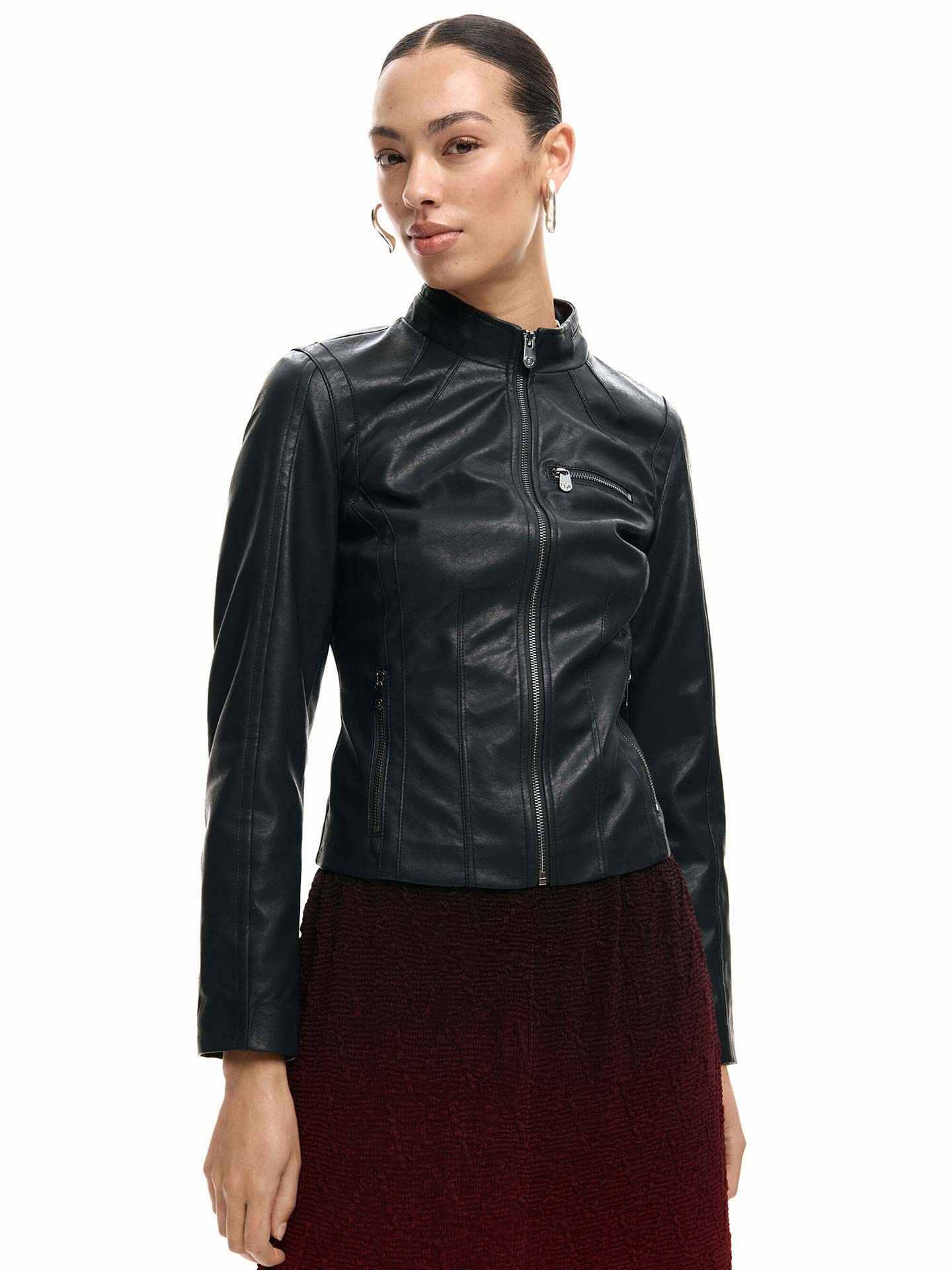 Casaco Biker Efeito Pele