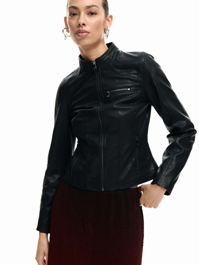 Casaco Biker Efeito Pele