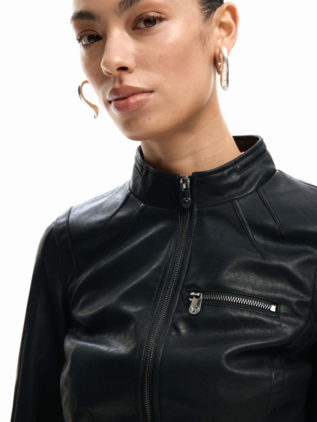 Casaco Biker Efeito Pele