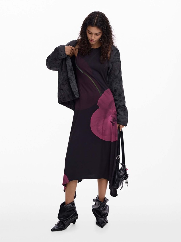 Vestido Assimétrico com Estampado Floral