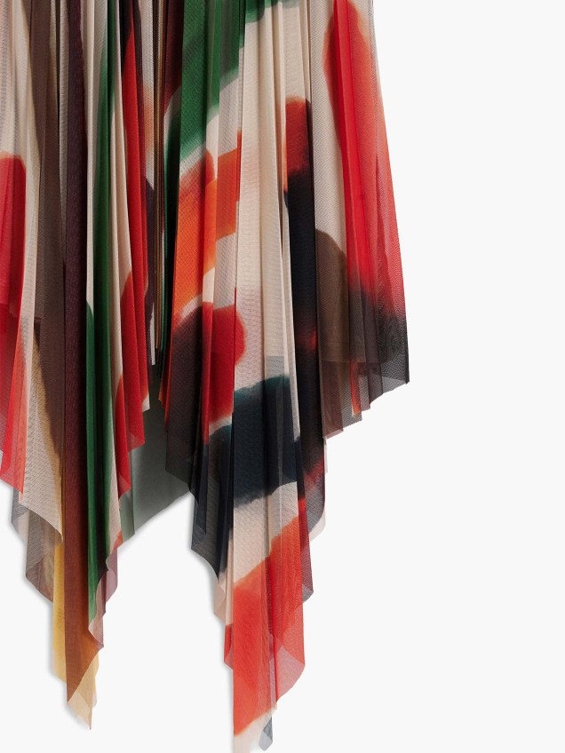 Vestido Midi com Saia Plissada Assimétrica