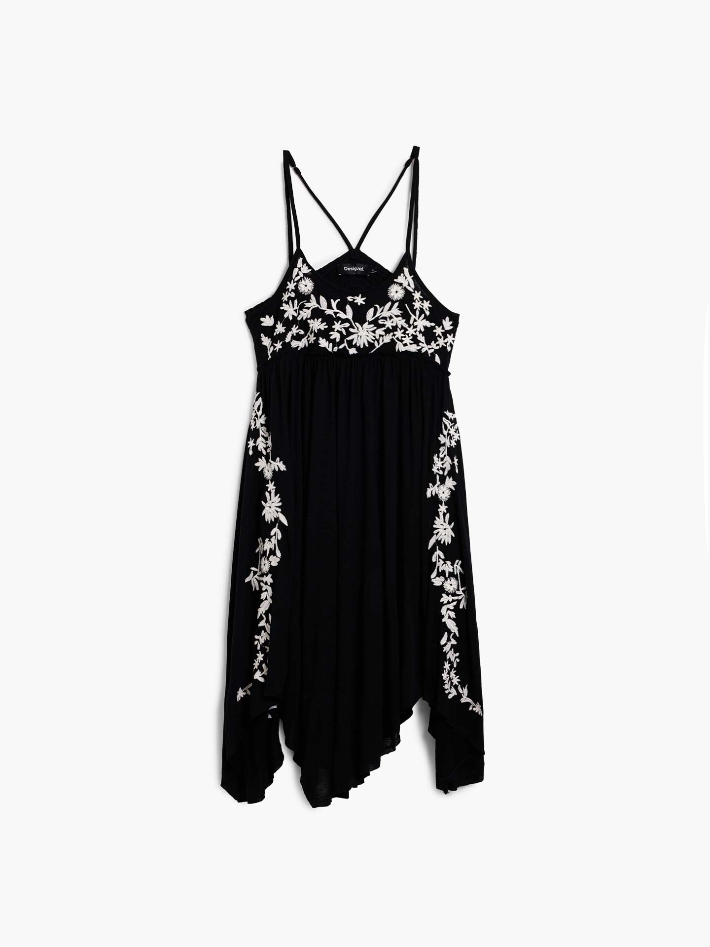 Vestido Assimétrico com Bordado Floral