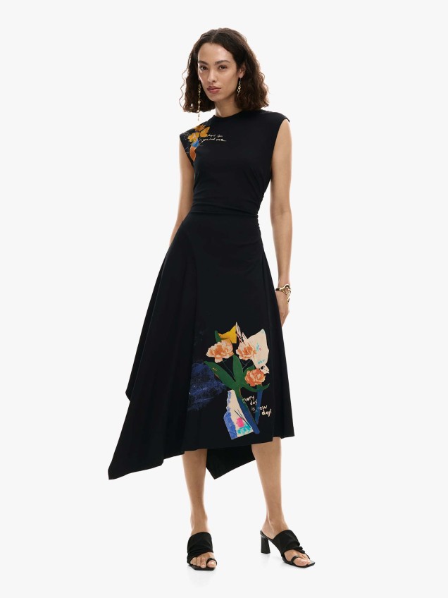 Vestido Assim�trico com Estampado