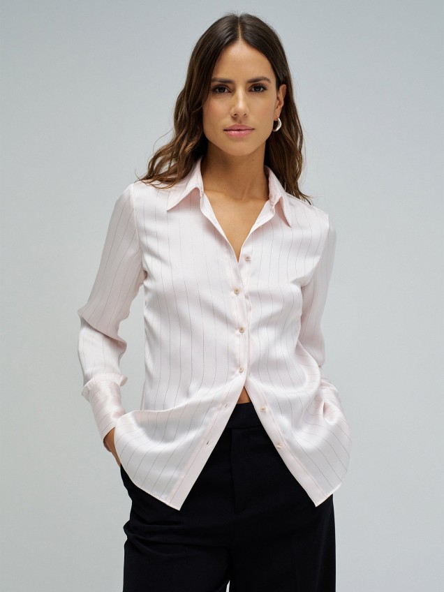 Camisa Acetinada com Riscas em Lurex