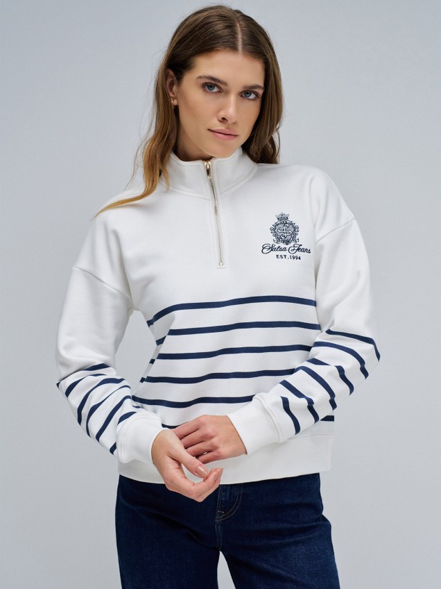 Sweatshirt com Gola Alta de Meio Fecho