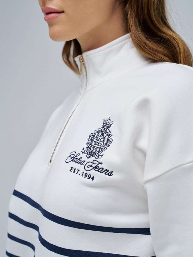 Sweatshirt com Gola Alta de Meio Fecho