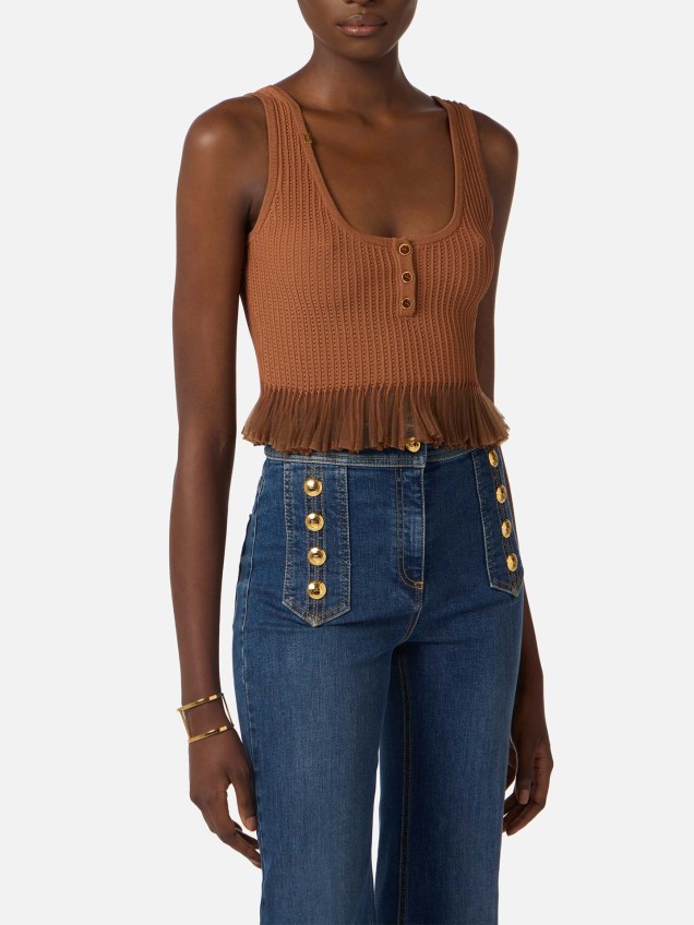 Top de Malha com Folho Plissado