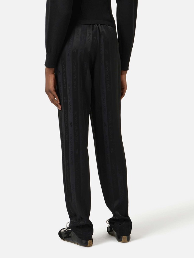 Calças de Cetim com Riscas em Jacquard