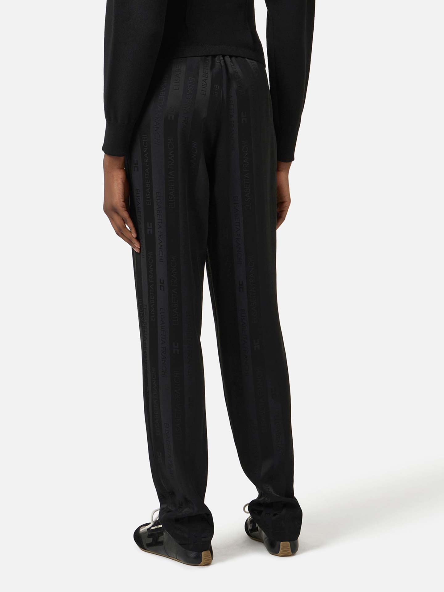 Calças de Cetim com Riscas em Jacquard