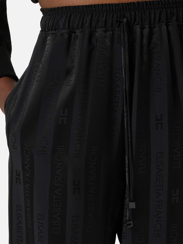 Calças de Cetim com Riscas em Jacquard