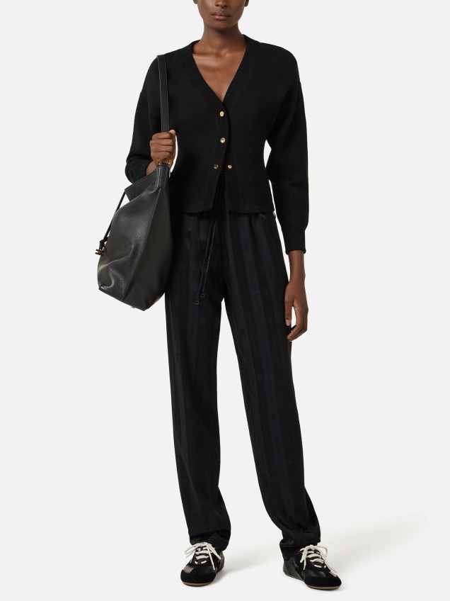 Calças de Cetim com Riscas em Jacquard